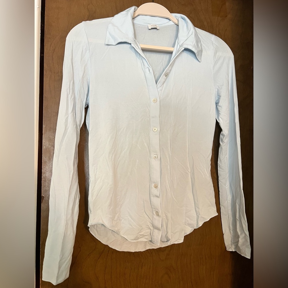 Wilfred Blue Long Sleeve Fitted Button Down Shirt